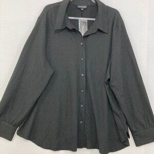 New Nina Parker size 3X Black Textured Stretch Long Sleeve Button Down Office